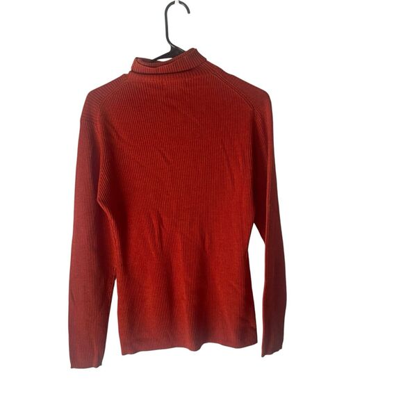 Banana Republic Medium Rust Orange 100% Merino Wool Ribbed Turtle Neck Sweater - Picture 5 of 7